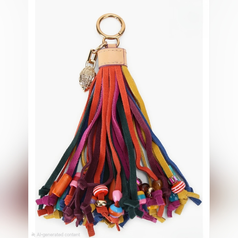 Kurt Geiger Multi-color Tassel Beaded Bag Charm/Keychain, NWT In Box